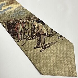 Vintage Hathaway Golf Novelty Tie Golfer Spectators Golf Course Preppy Retired